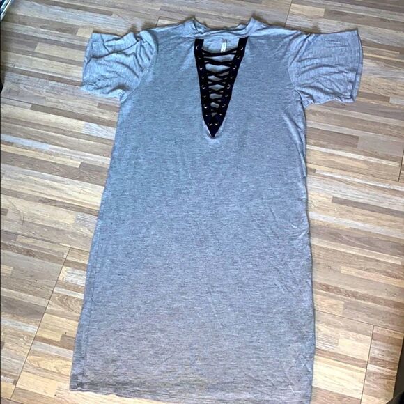 Dresses & Skirts - lace up t shirt dress summer dress sneakers and dress gray and black  dress euc